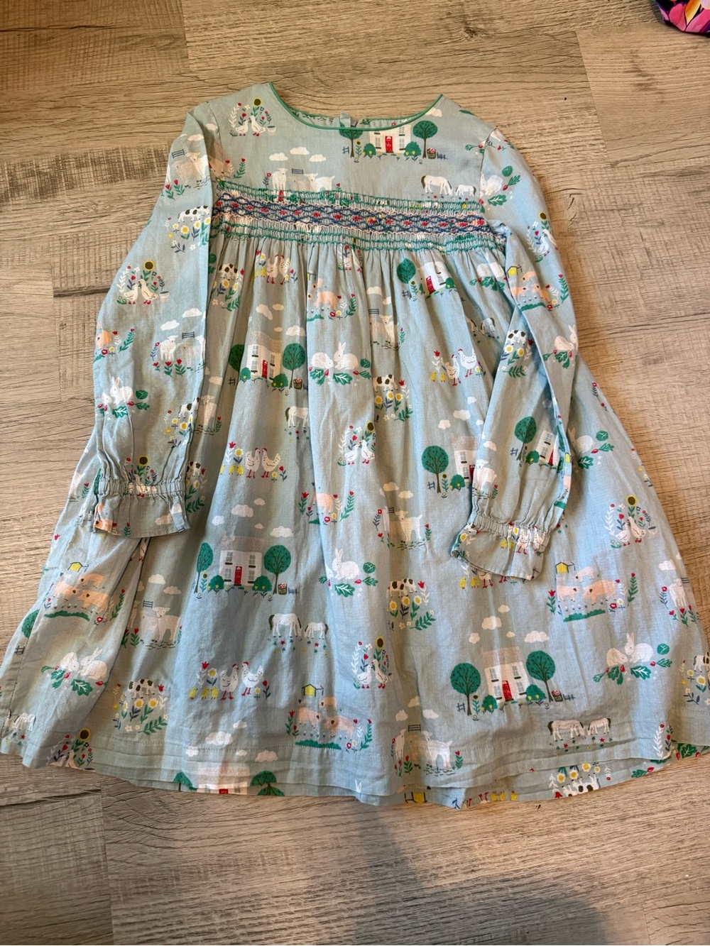 Girl's Mini Boden Long Sleeve Farm Theme Dress Size 8-9